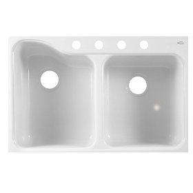 American Standard 7145.814.208 Silhouette 33-by-22-Inch Double Bowl Kitchen Sink with 4 Faucet Holes and Tile Edge, White Heat