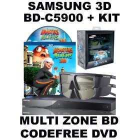 SAMSUNG CODE FREE + 3D STARTER KIT 3D BD-C5900 Blu Ray Player Multi Zone Region Code Free DVD 123456 PAL/NTSC Blu Ray Zone A+B+C Player, DivX AVI MKV, NETFLIX, YOUTUBE ....100~240V 50/60Hz World-Wide Voltage. PAL or MULTI-SYSTEM TV is required to watch PAL DVDs (Free HDMi Cable)