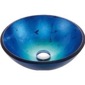 Kraus Irruption Blue Tempered Glass Bathroom Vanity Vessel Sink Bowl Basin