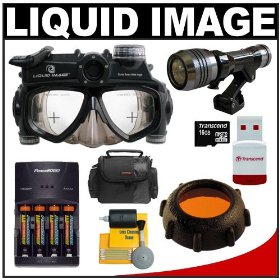Liquid Image Wide Scuba Series Mid-Size Underwater High Definition Digital Camera Mask HD with 16GB Card + Batteries &amp; Charger + Filter + LED Torch + Accessory Kit