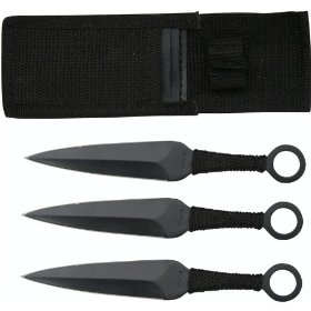 Set 3 Ninja Stealth Black Throwing Knives with  nylon case