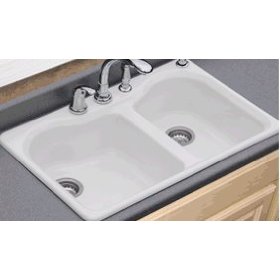 Peachtree Forge PF51 Avera Double Bowl Kitchen Sink, 4-Hole, Biscuit