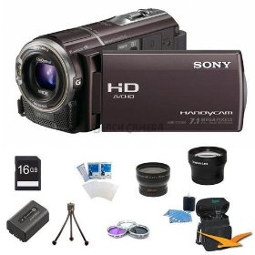 Sony HDR-CX360V High Definition Handycam Camcorder (Bordeaux) ULTIMATE BUNDLE With 16GB SD Card,Pro Wide Angle Lens, Pro Telephoto Lens, Deluxe Filter Kit, High Capacity Sony Original NPFV50 Spare Battery, Flexible Mini Table-top Tripod,3pc. Lens Cleaning